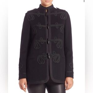 Ralph Lauren Band Jacket Military Coat Soutache Trim Toggle Blazer Black Women M